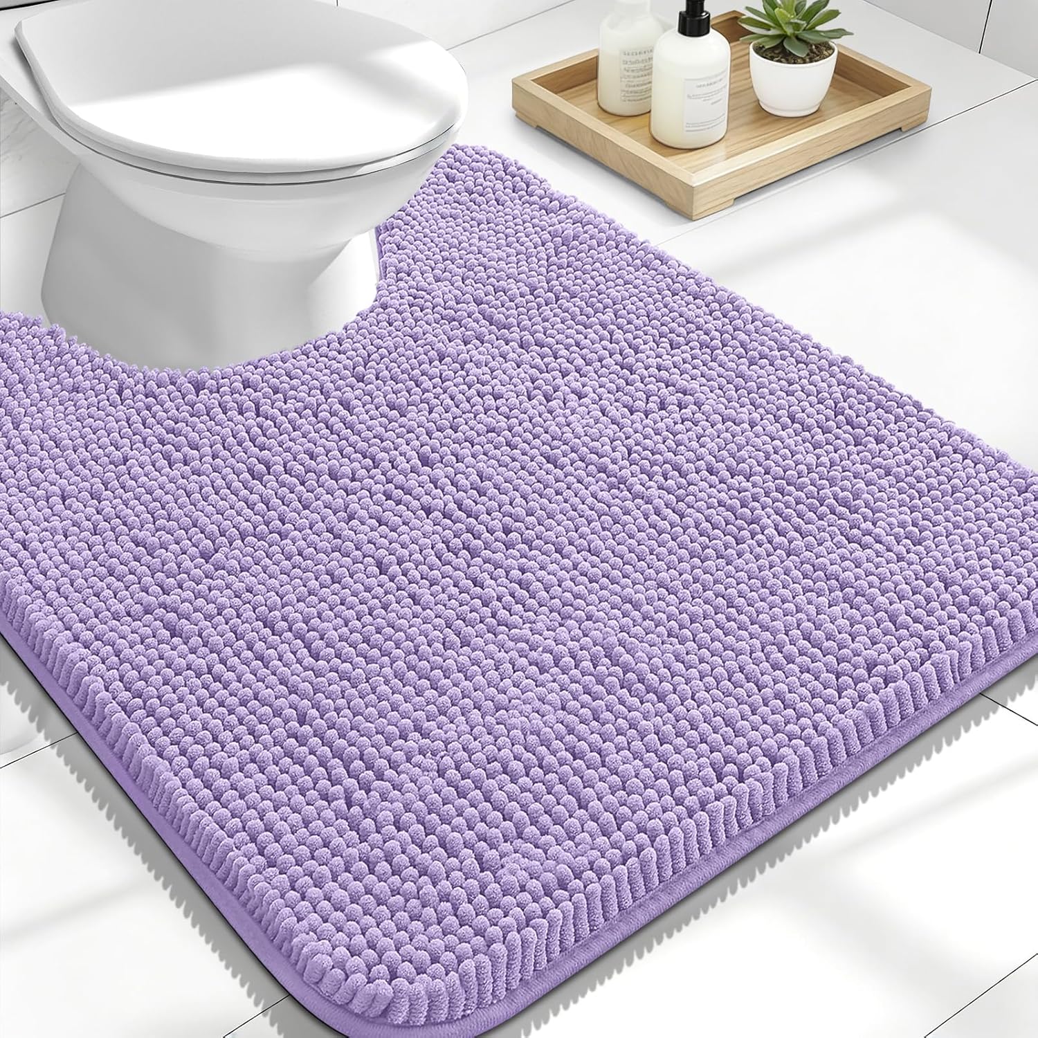 OLANLY U-Shaped Toilet Rug - Extra Soft Chenille Bathroom Mat, Quick-Dry & Non-Slip, 24x20 in Lavender