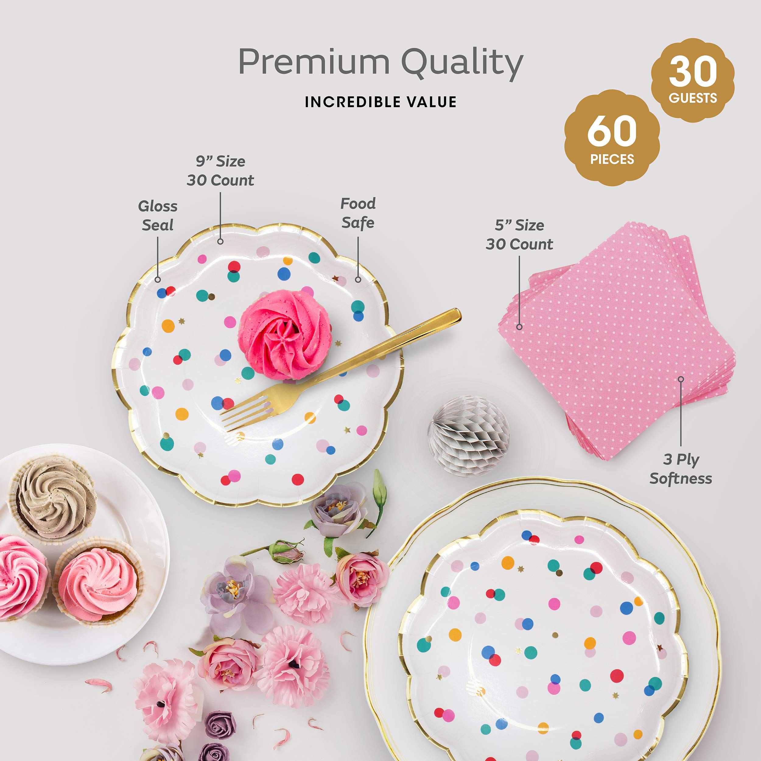 Premium Pink and Gold Party Plates Set - 30 Pack Disposable Plates and Napkins, Ultra-Durable 400GSM, No Soggy Mess