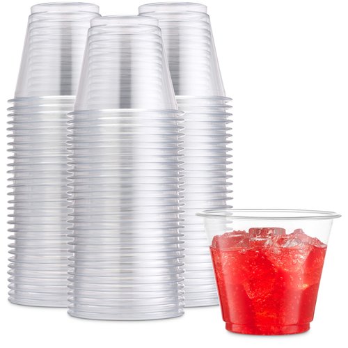 Munfix 250 Pack Clear Plastic Cups, 9 Oz Old Fashioned Tumblers, Disposable Drinking Cups, Bulk Plastic Party Cups for Birthday Parties, Picnics, Ceremonies, and All Events, Recyclable and BPA-Free