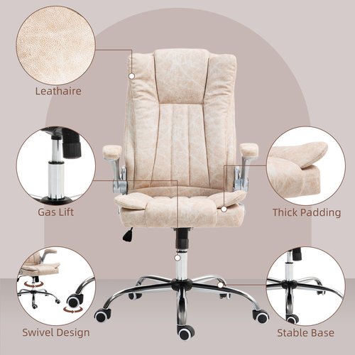 HOMCOM Executive Office Chair with Padded Flip-up Arms, Microfiber High Back Desk Chair, Swivel Computer Chair with Adjustable Height and Tilt Function, Cream White