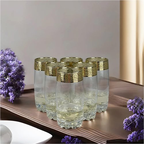 Joseph Sedgh Collection Greek Key Highball Glasses Set of 6-13 oz Tall Glasses. Ideal for Water, Mojitos, Mixed Drinks, Dishwasher Safe Premium European Grade Glassware