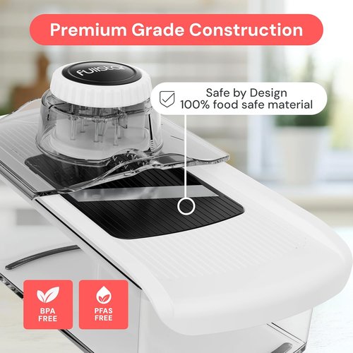 Fullstar Mandoline Slicer - 6-in-1 Kitchen Tool with Safety Glove | Versatile Fruit, Veggie & Cheese Cutter in Black