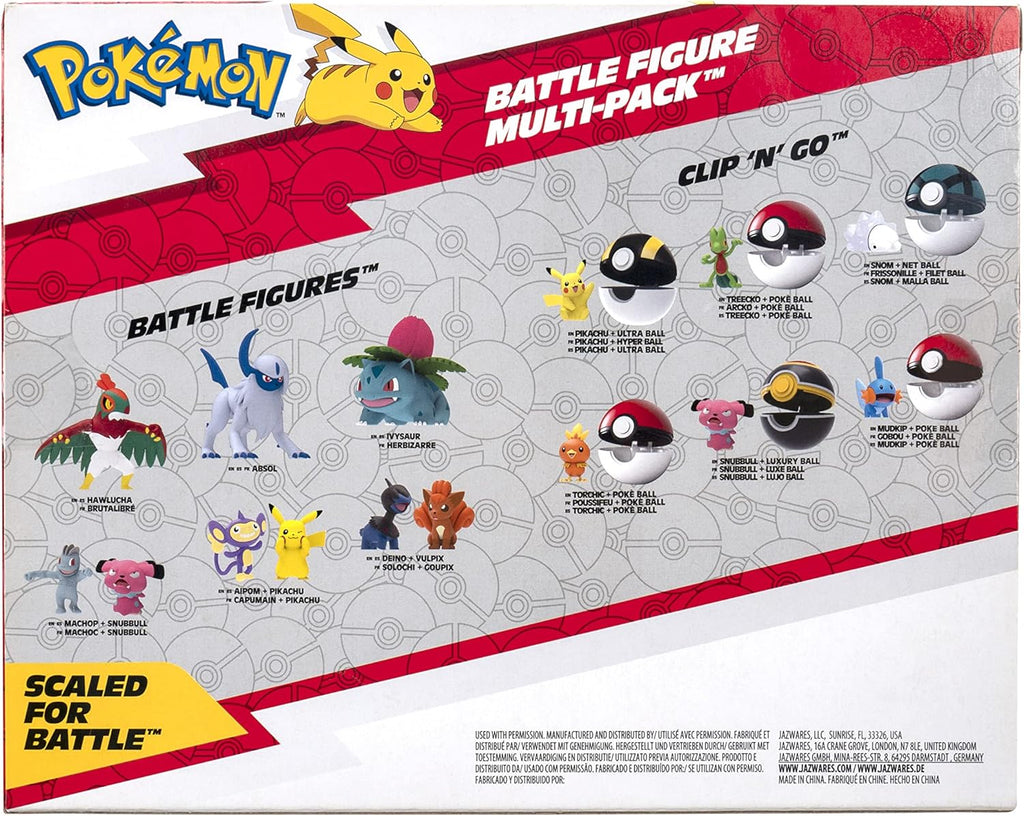 Pokémon Battle Figure 6-Pack | 2-Inch Pikachu, Squirtle, Charmander, Bulbasaur, Mimikyu & Toxel - Authentic Design