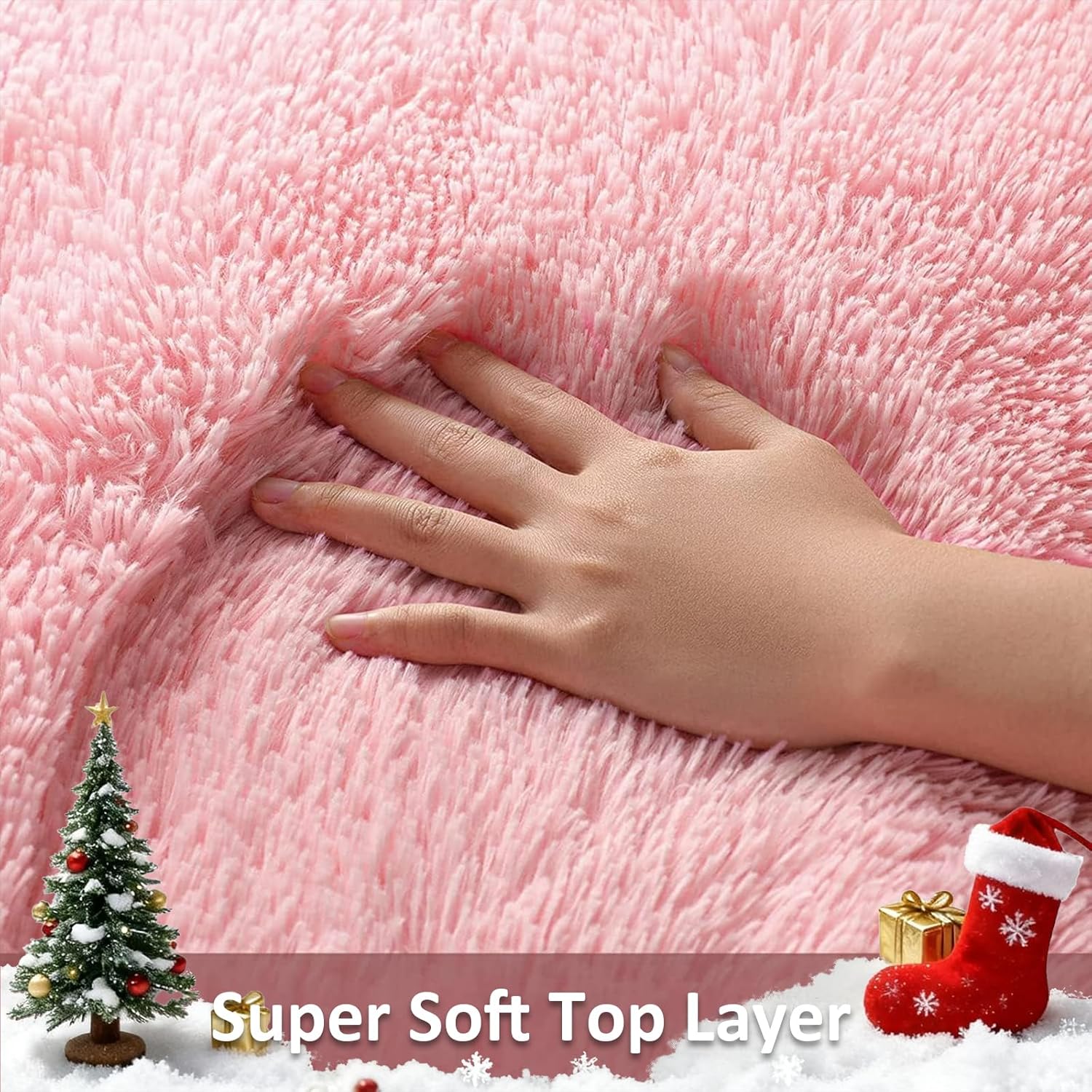 Ophanie Pink Shag Area Rug - Soft, Fluffy, Kawaii Design | 4x6 Carpet for Girls' Bedroom Decor