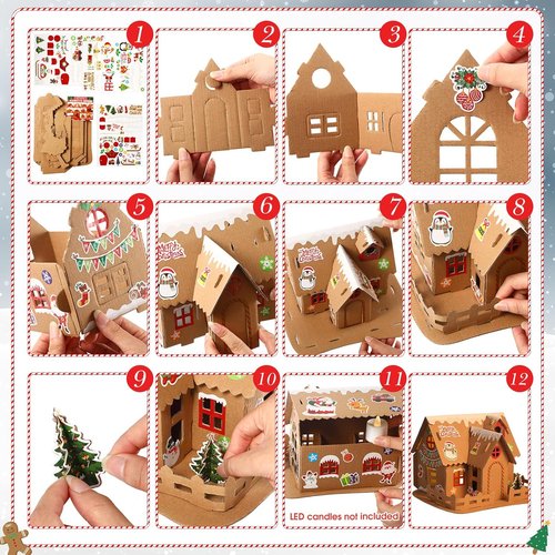 Hiboom 16-Piece Christmas Craft Kit - 3D Gingerbread House Set for Holiday Party Fun