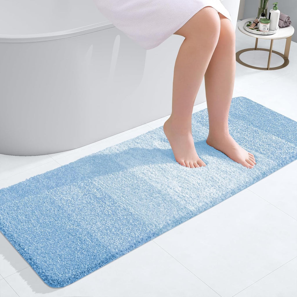 OLANLY Bathroom Runner Rug - Extra Soft Microfiber Mat with Rubber Backing | Quick Dry, Washable, 47x17, Sky Blue