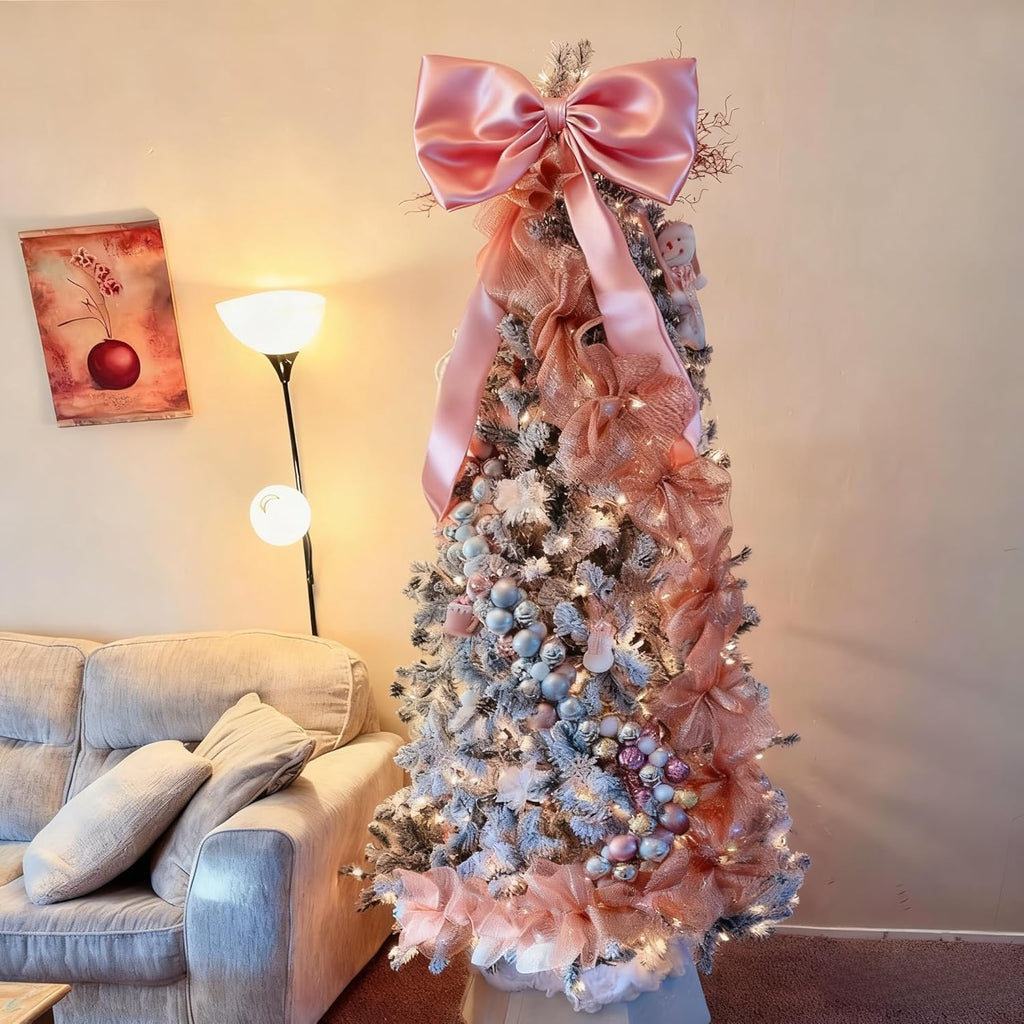 Skiennix Large Pink Bow | Satin Ribbon Tie Coquette Room Decor - 40x24 In Giant Pastel Hanging Wall Decoration for Ballerina Birthday