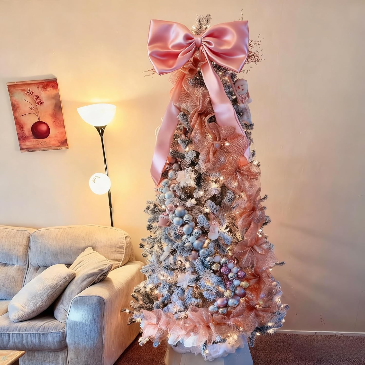 Skiennix Large Pink Bow | Satin Ribbon Tie Coquette Room Decor - 40x24 In Giant Pastel Hanging Wall Decoration for Ballerina Birthday