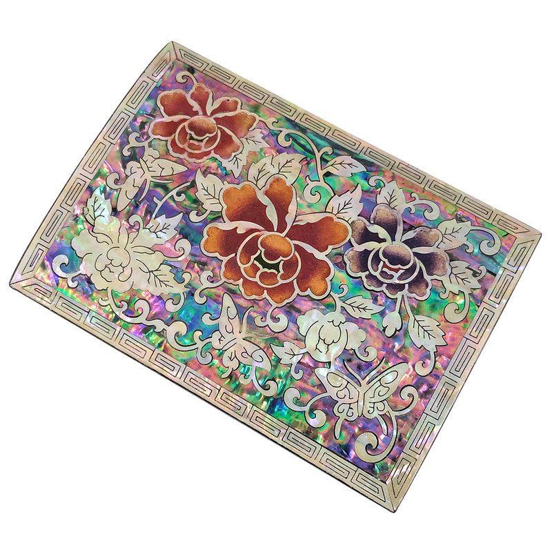 Nacreh Mother of Pearl Jewelry Ring Mini Trinket Wooden Box for Business Card Case Nacklace - Inlaid with Sea Shell Gifts for Women and Men (Peony)