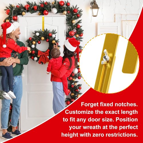 Gold Wreath Hanger - Adjustable Over The Door Hook (15-25 Inch) | Heavy Duty Metal for Seasonal Decor