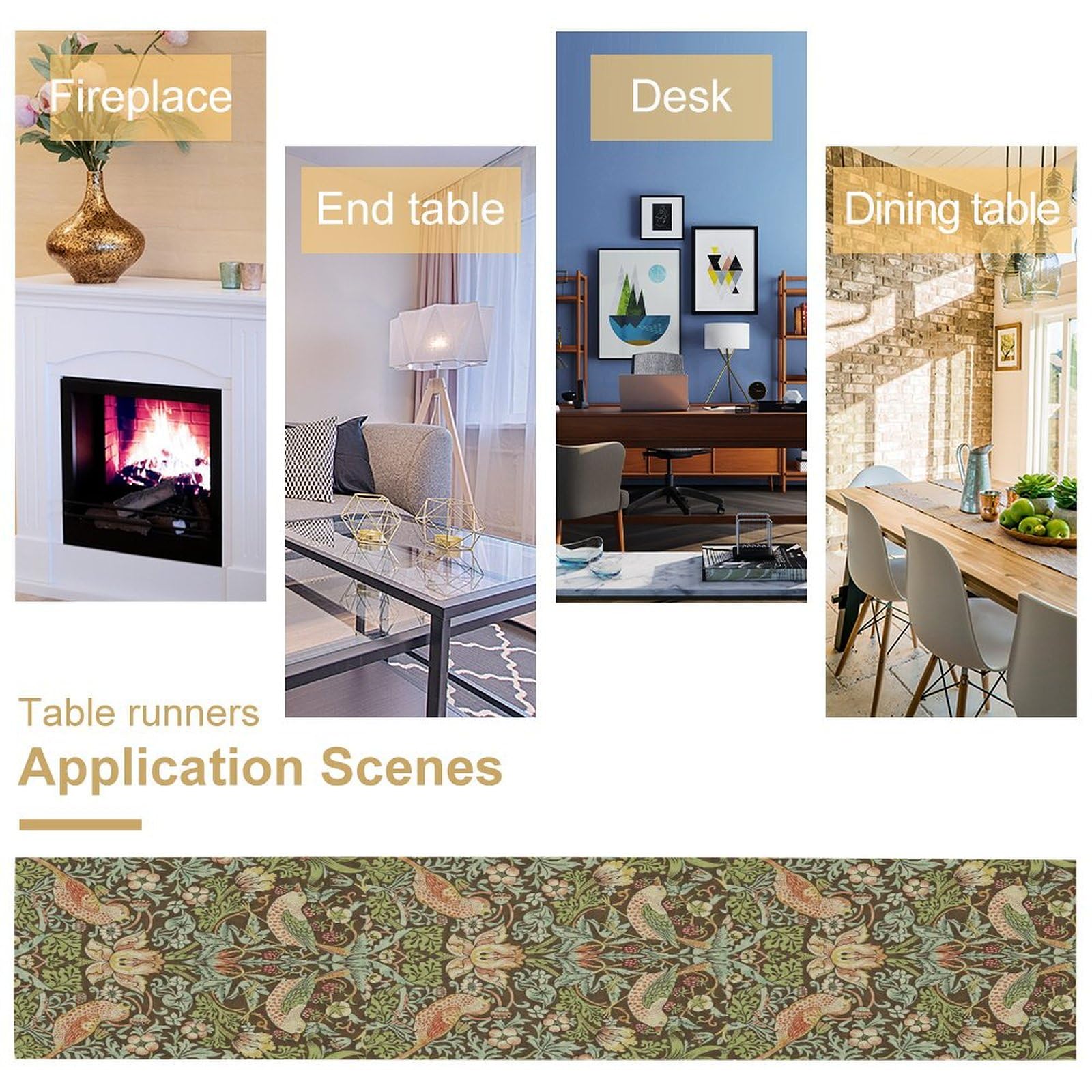 ICMOLYYENLO William Morris Table Runner Vintage Strawberry Thief Print Table Runner for Home Kitchen Table Set 13x36 Inch