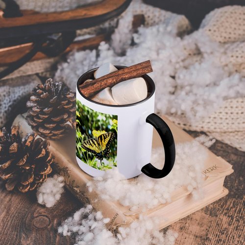 3dRose mug_200105_4 Awesome Yellow Swallowtail Butterfly Photography - Two Tone Black Mug, 11oz