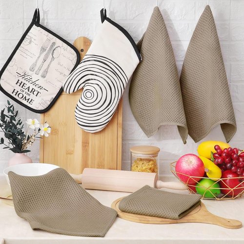 Homaxy 100% Cotton Waffle Weave Dish Cloths - Ultra Soft & Absorbent Quick-Drying Towels | 12x12 Inches, 6-Pack, Tan