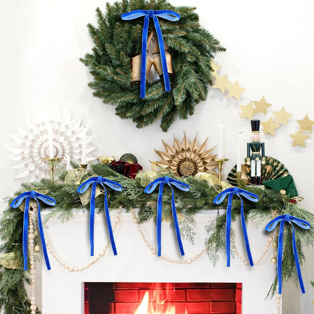 Royal Blue Velvet Bows - 24 Pcs Christmas Tree Ornaments | Perfect for Home Decor & Weddings (5 x 7 Inch)