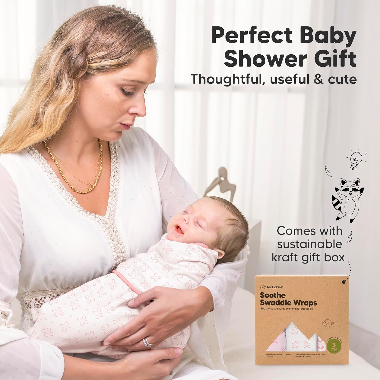 Skiennix Organic Baby Swaddle Sleep Sacks - Soft & Snug for Newborns 0-3 Months | Blossom, OS, 3-Pack