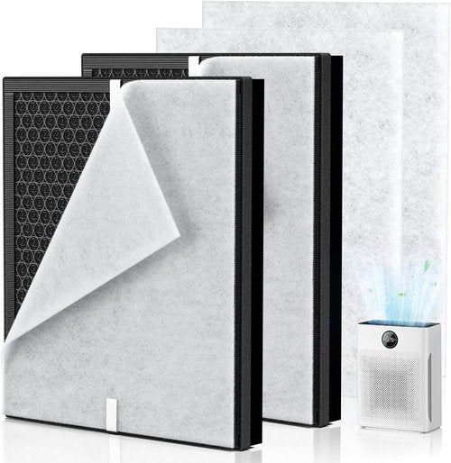 Mooka PR1 Replacement Filter - HEPA Activated Carbon for Large Rooms up to 2200 sq.ft | 4 Washable Filters for Pets & Allergens