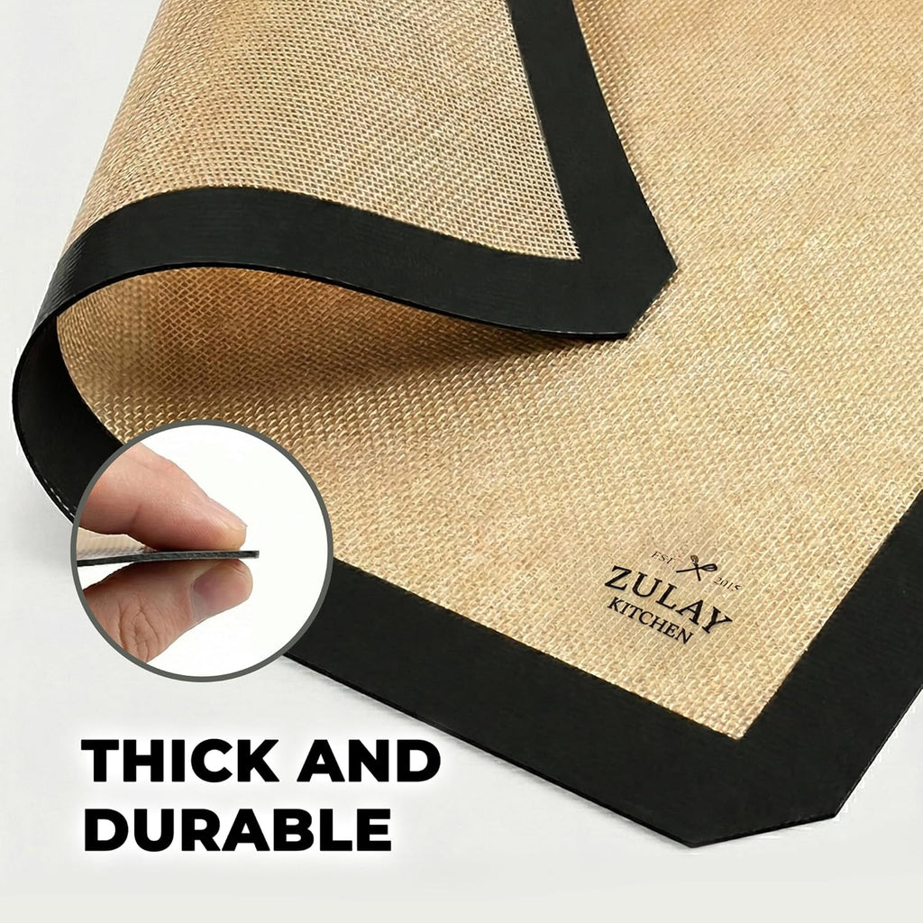 Zulay Kitchen Silicone Baking Mat 2-Pack - Reusable Nonstick Sheets for Oven & Pastry | Easy to Clean, Heat Resistant (Black)