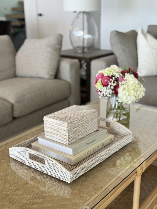 Kouboo, La Jolla Rattan Rectangular Serving Tray, 18 x 13.5 x 2 inch, White Wash