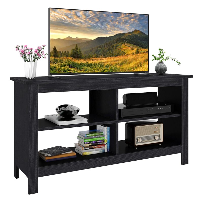 Panana Modern 43.3" Entertainment Center TV Stand with 4 Open Shelves, for 50 Inch TVs, Media Console for Living Room, Bedroom (Black)