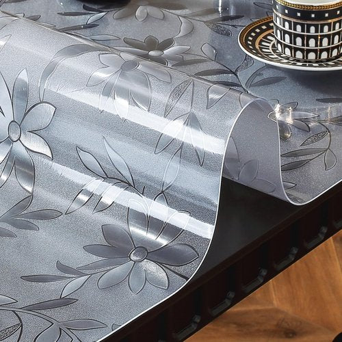 OstepDecor Floral Table Protector 40 x 80 Inch, 1.5mm Thick Plastic Table Cover, Waterproof Dining Tabletop Protector Rectangle Vinyl Tablecloth PVC Desk Pad Mat for Kitchen, Wooden Table