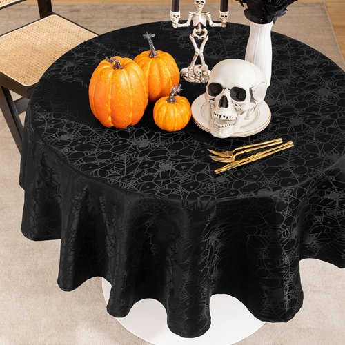 joybest Halloween Round Tablecloth - 70 Inch Black Spider Web Table Cloth Spillproof Fabric Table Cover for Dining Party, Halloween Decorations