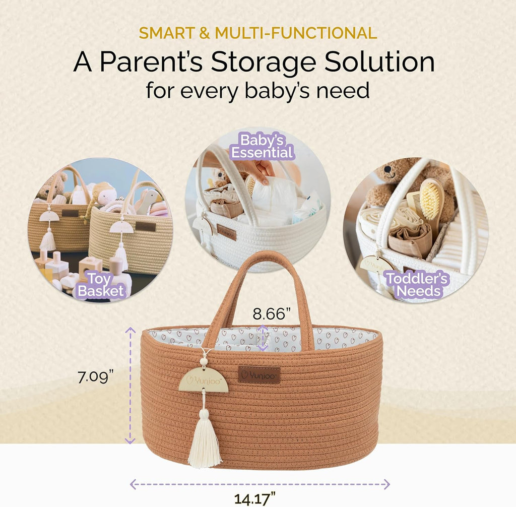 Yunioo Baby Diaper Caddy Organizer - Portable Nursery Storage Basket with Sturdy Handle | Ideal for Newborn Essentials