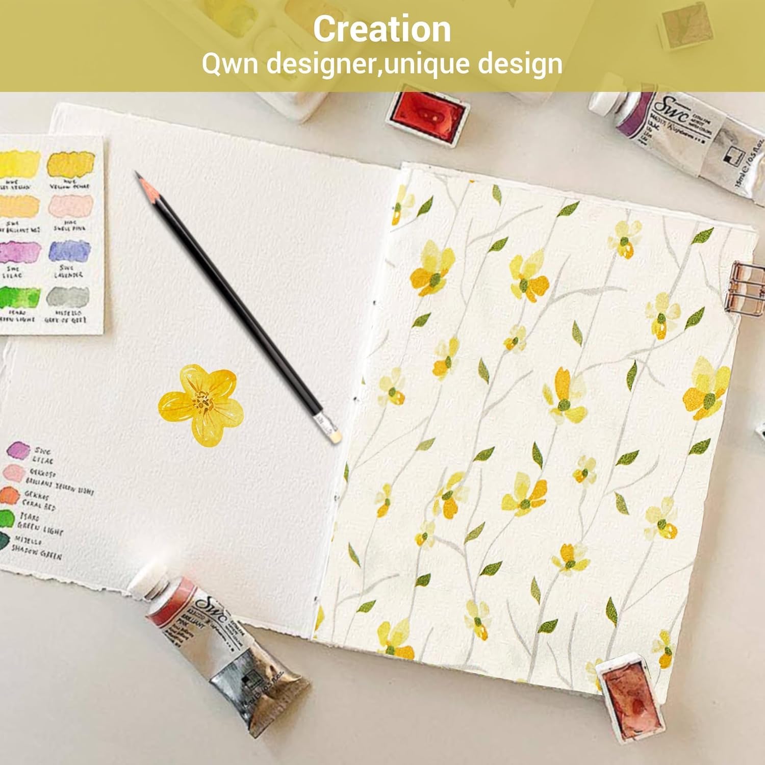 Softan Yellow Floral Queen Size Bed Sheets - 4 Piece Soft Microfiber Set with 15" Deep Pocket & Corner Straps