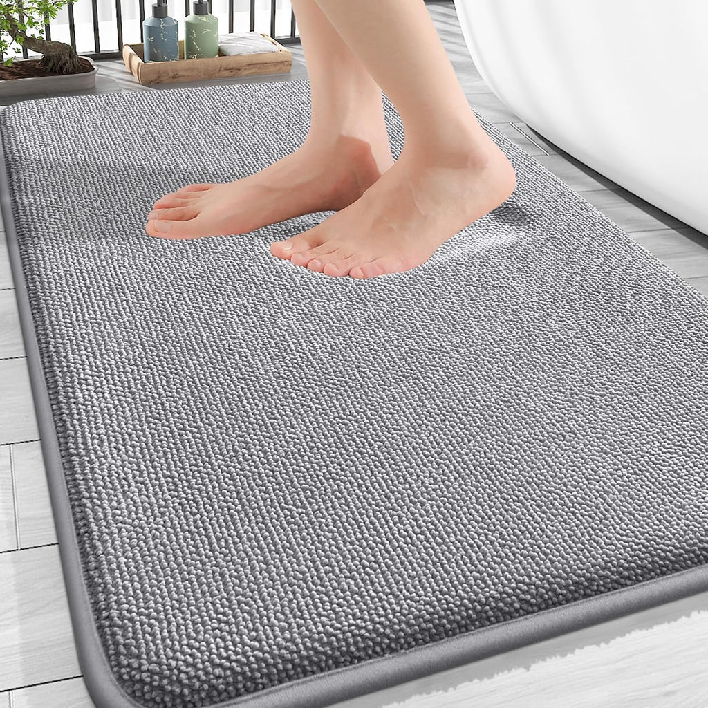 OLANLY Thick Memory Foam Bath Mat Rug - Extra Soft & Absorbent Non-Slip Design | 30x20 Grey, Quick Dry
