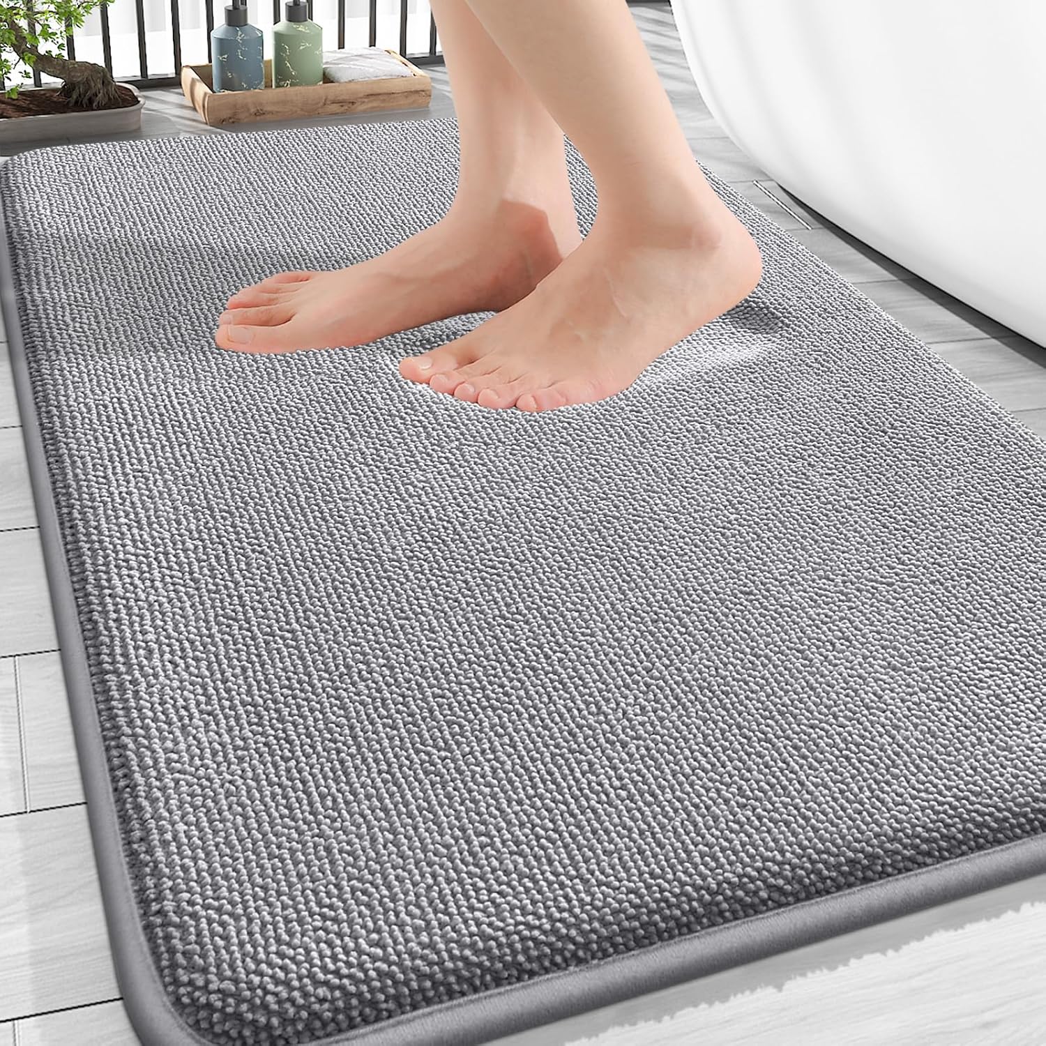 OLANLY Thick Memory Foam Bath Mat Rug - Extra Soft & Absorbent Non-Slip Design | 30x20 Grey, Quick Dry