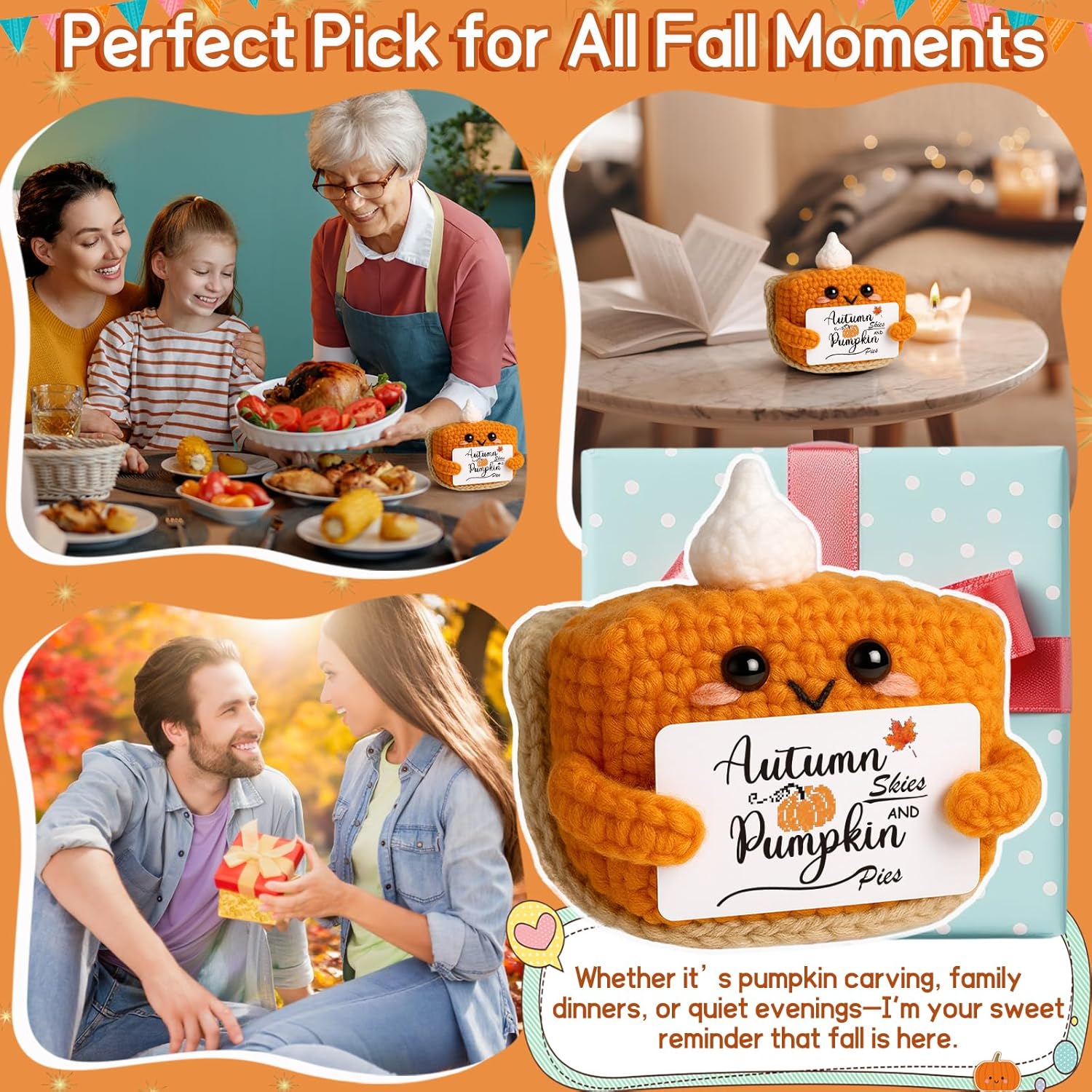 Skiennix Mini Pumpkin Pie Crochet Doll - Cute Fall Decor for Thanksgiving | Plush Autumn Gift
