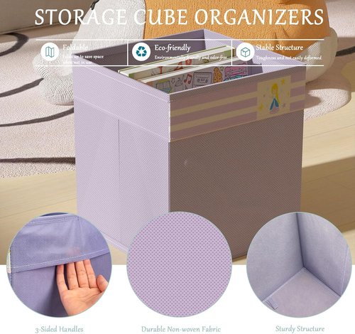 Homyfort Storage Cube Bins - 11x11 Inch Fabric Organizer Baskets with Handles for Clothes & Toys | Purple