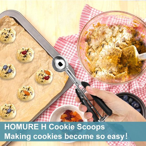 HOMURE Cookie Scoop Set - 3-Piece Stainless Steel Scoops with Non-Slip Grip for Baking Cookies & Ice Cream