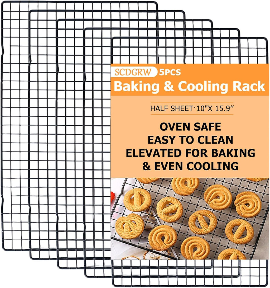 Skiennix 5PCS Cooling Racks - Heavy Duty Stainless Steel Wire Baking Rack Set | 10" x 16" Oven & Dishwasher Safe