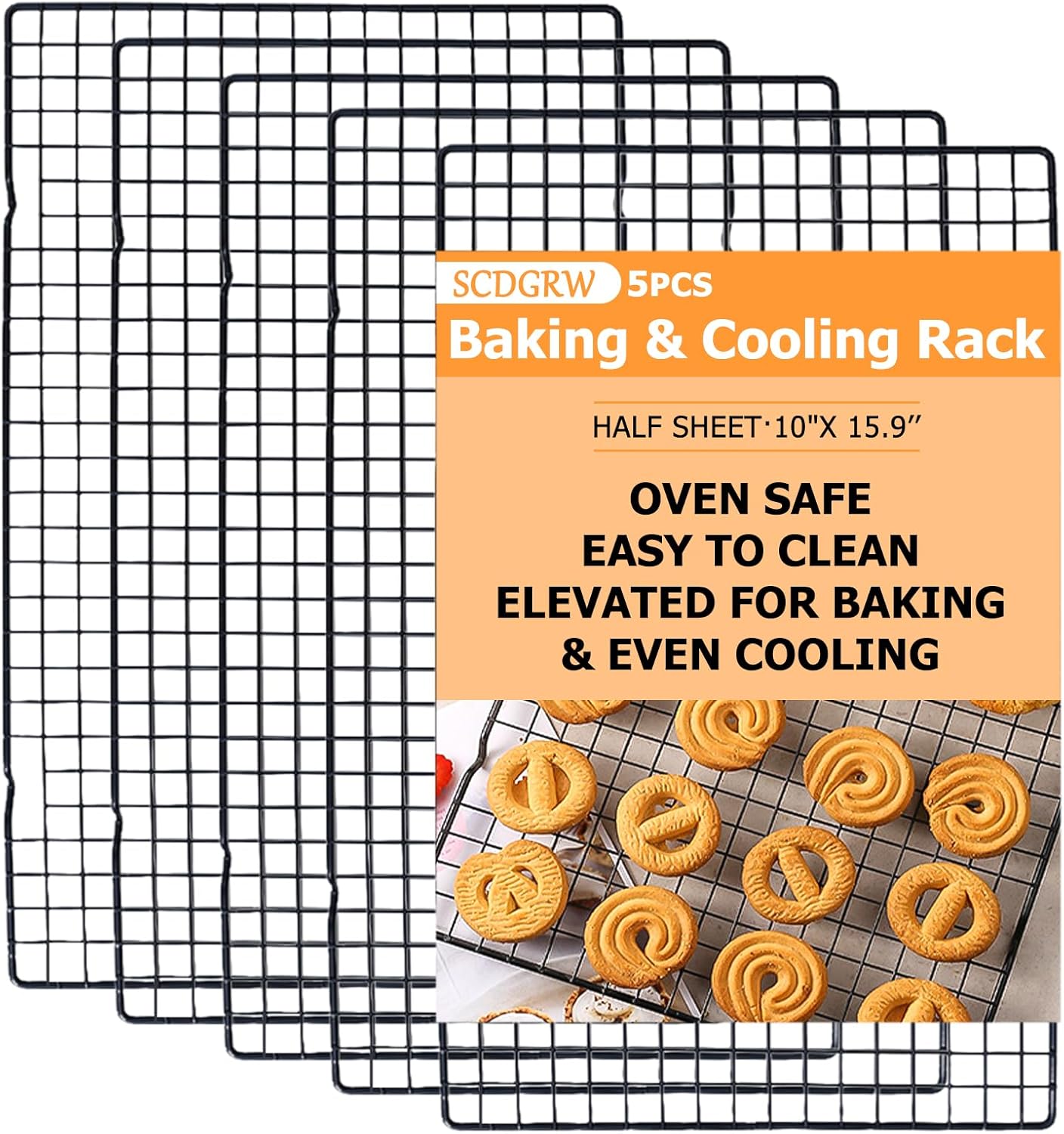 Skiennix 5PCS Cooling Racks - Heavy Duty Stainless Steel Wire Baking Rack Set | 10" x 16" Oven & Dishwasher Safe