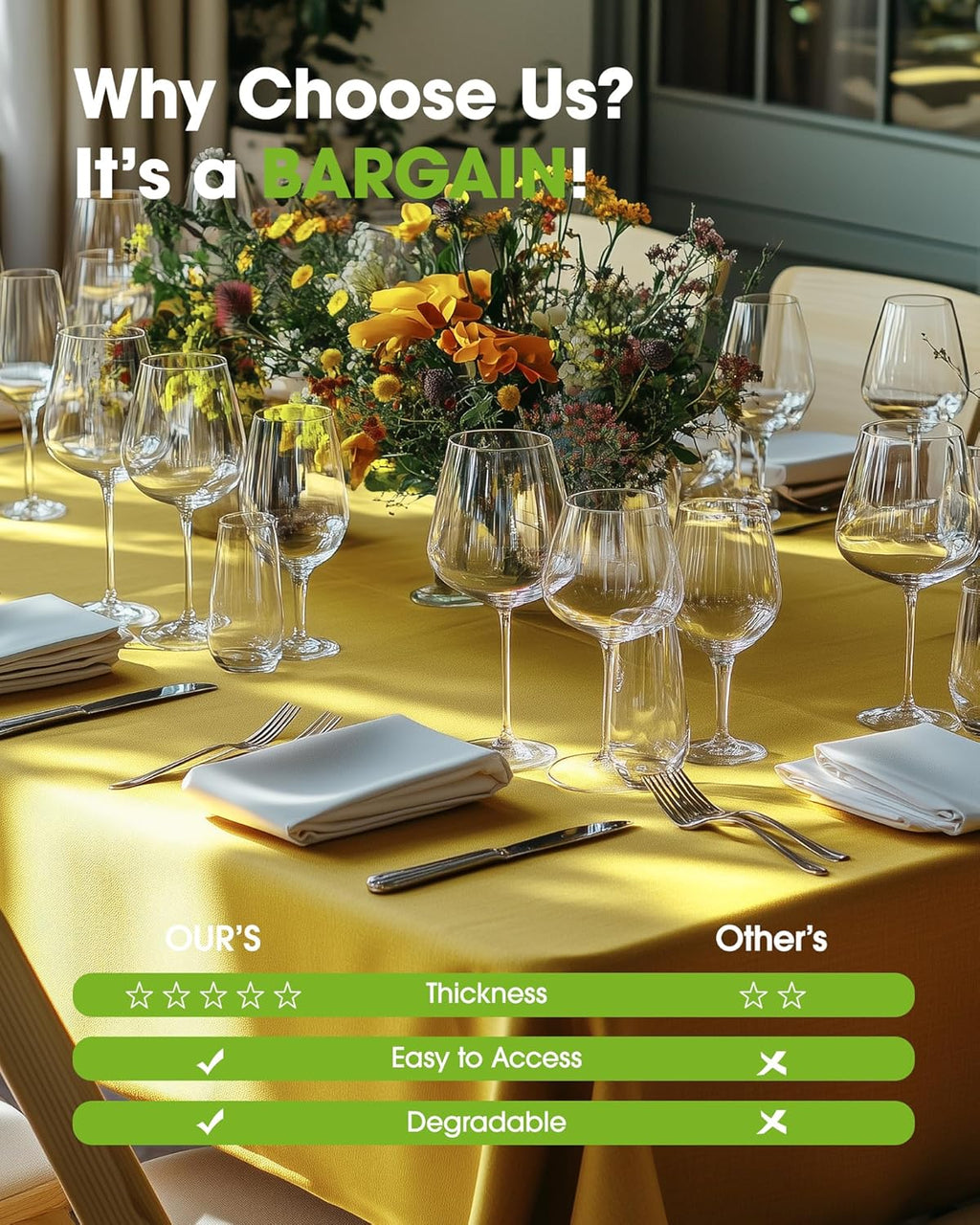 Pureegg Disposable Plastic Tablecloths - 12 Pack, 54 x 108 Inch, Lemon Yellow for Easter Parties