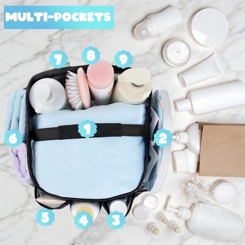 Attmu Mesh Shower Caddy - Portable College Dorm Organizer with 8 Pockets | Quick-Dry Hanging Bathroom Bag