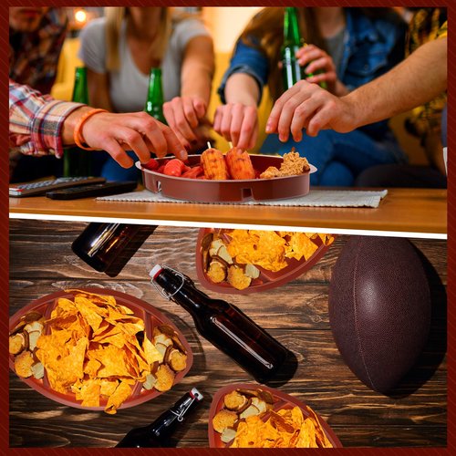 Wiwiqing 48 Pcs Football Serving Trays, Large 13.4 x 8.5 Inch Plastic Football Snack Thick Trays, Includes 2 Dip Sections, Tailgate Party Serveware Decorations