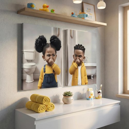 Funny Bathroom Wall Art by African American Artists - Cute Kids Stank Face Decor | 8x10in Prints