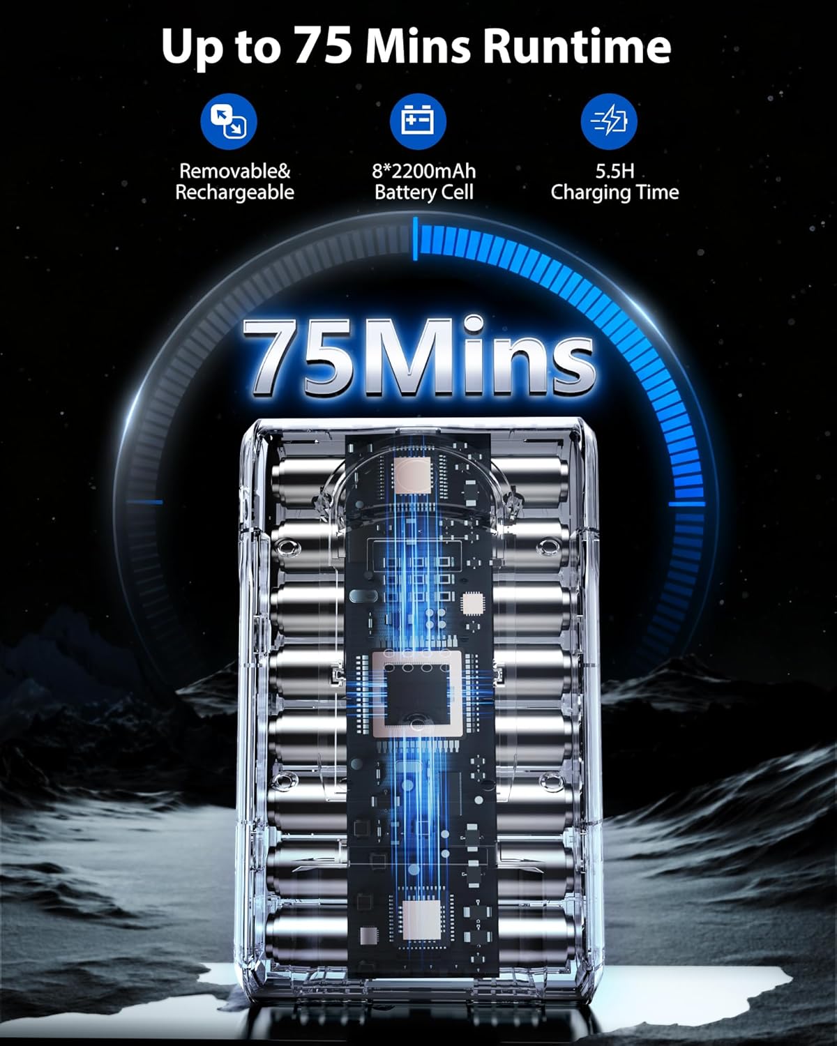 Skiennix Cordless Vacuum Cleaner - 75 Minutes Runtime, 55KPa Suction Power | Lightweight & Rechargeable for Home Use