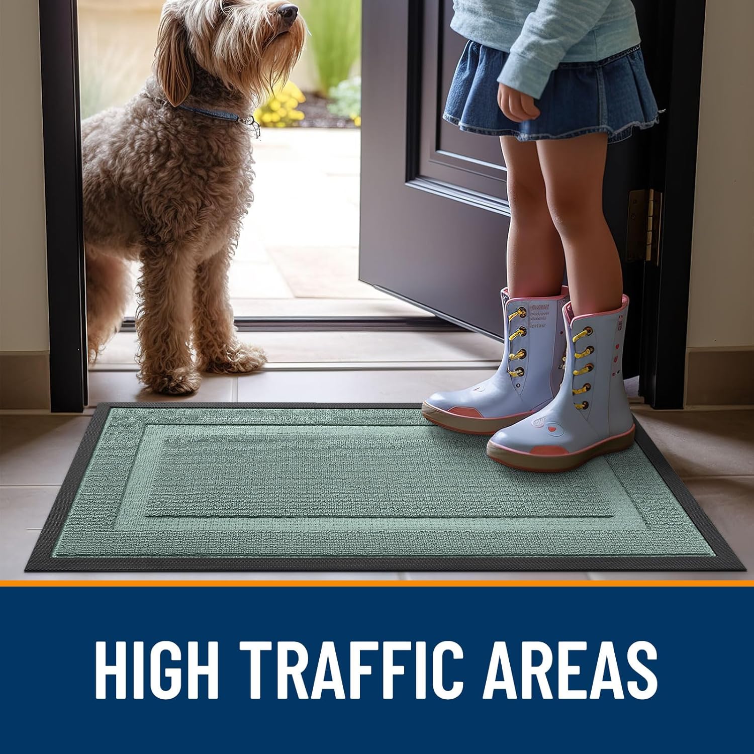 OLANLY Waterproof Front Door Mat - All-Season Indoor/Outdoor Doormat, Easy Clean, 35x23, Grayish Green