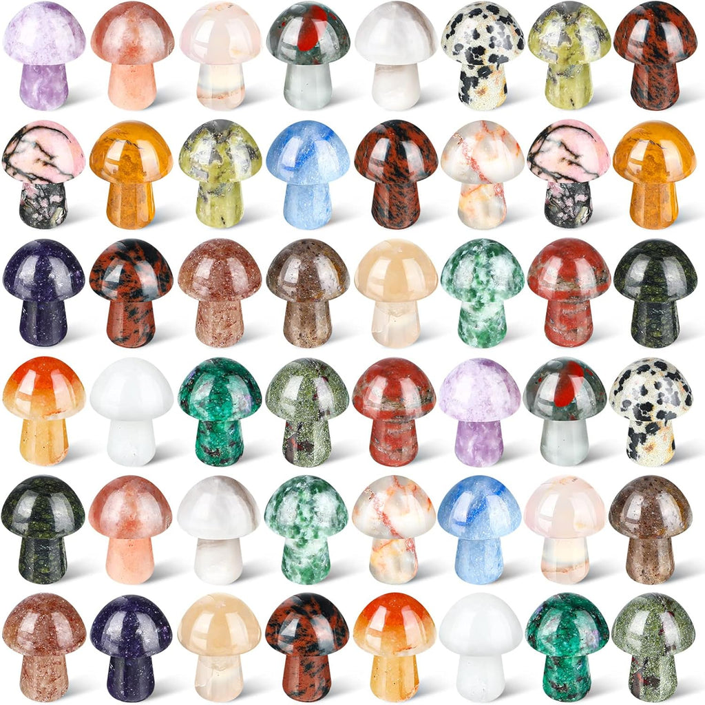 Skiennix Mini Crystal Mushroom Gemstone Sculptures - Polished Witchcraft Decor | 48 Pcs Retro Style