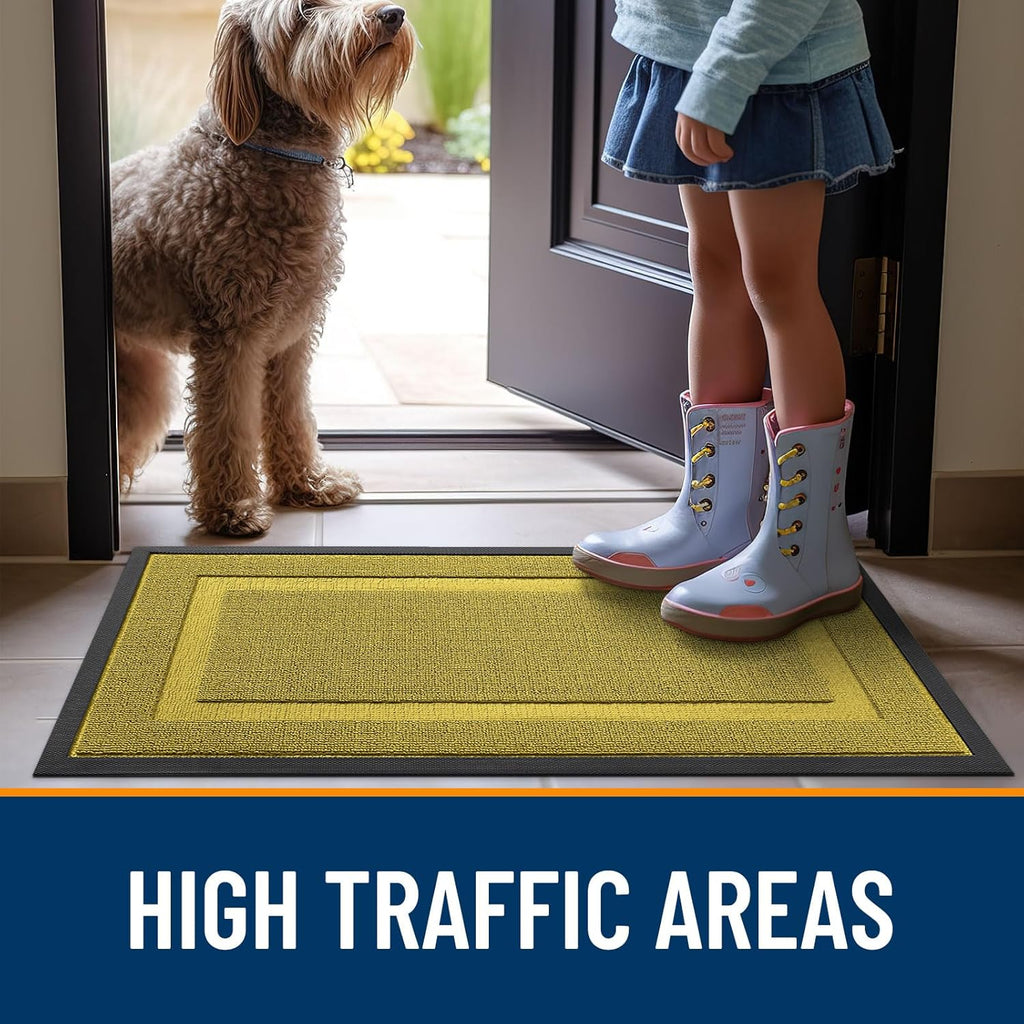 OLANLY Waterproof Front Door Mat - All-Season Indoor/Outdoor Doormat, Easy Clean, 29.5x17, Lime Green