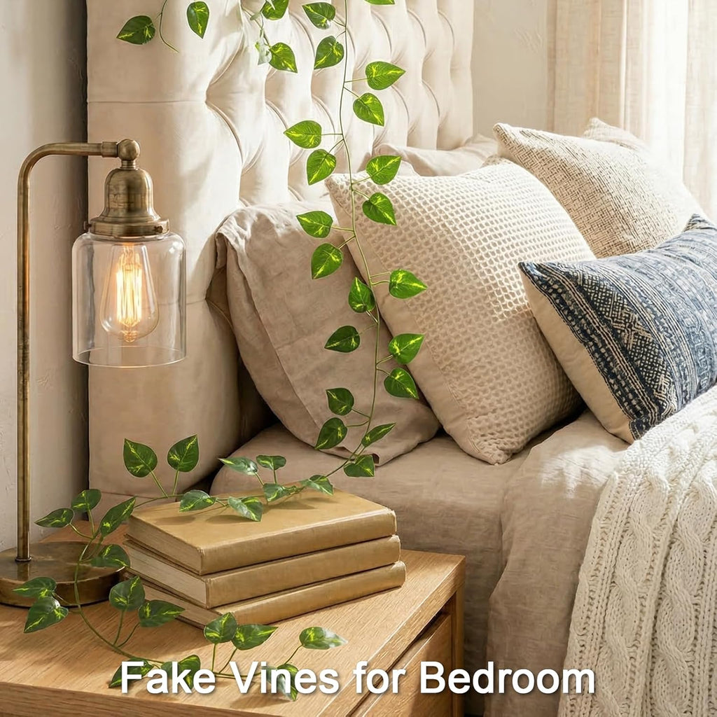 Suddus Artificial Pothos Vines with Fairy Lights - Battery Operated Leaf Decor for Bedroom, Garden & Events