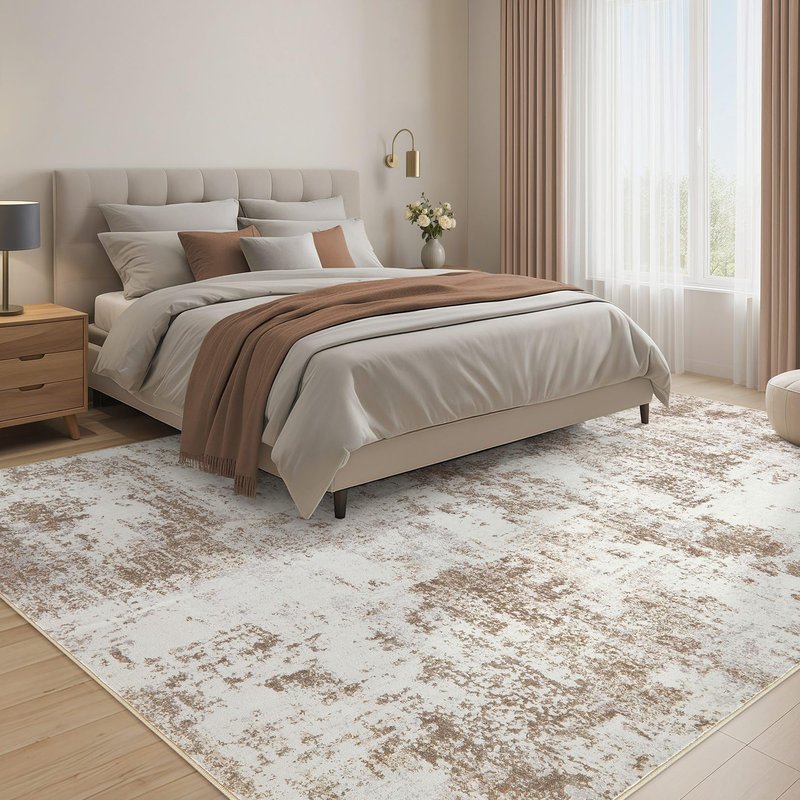Micgeek 6X9 Washable Area Rug - Abstract Modern Neutral Large Rug Foldable Soft Thin Non Slip Low Pile Indoor Carpet Living Room Bedroom Kitchen Dining Room Home Office Brown