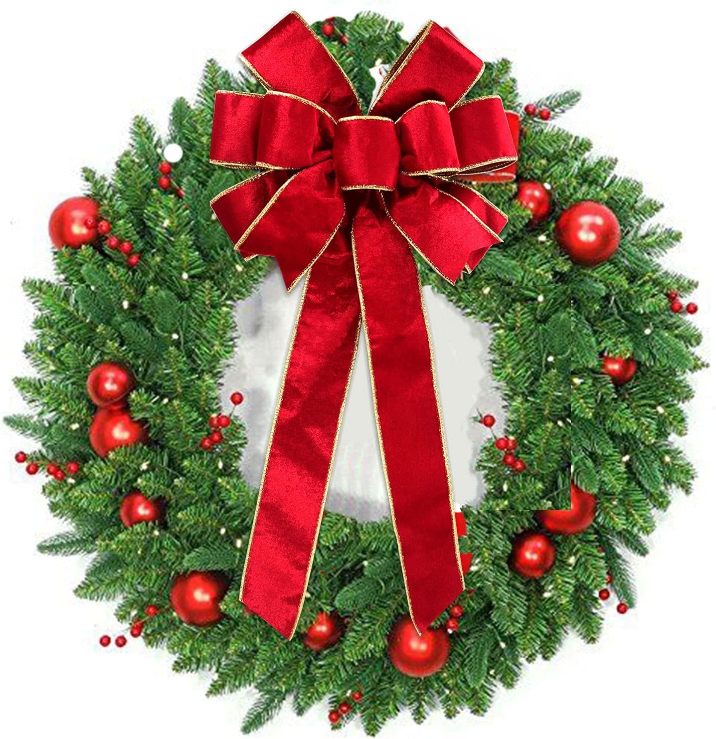 Red Velvet Christmas Bows - Gold Wired Decorative Bows for Wreaths, Trees & Outdoor Decor | Gift Box Included