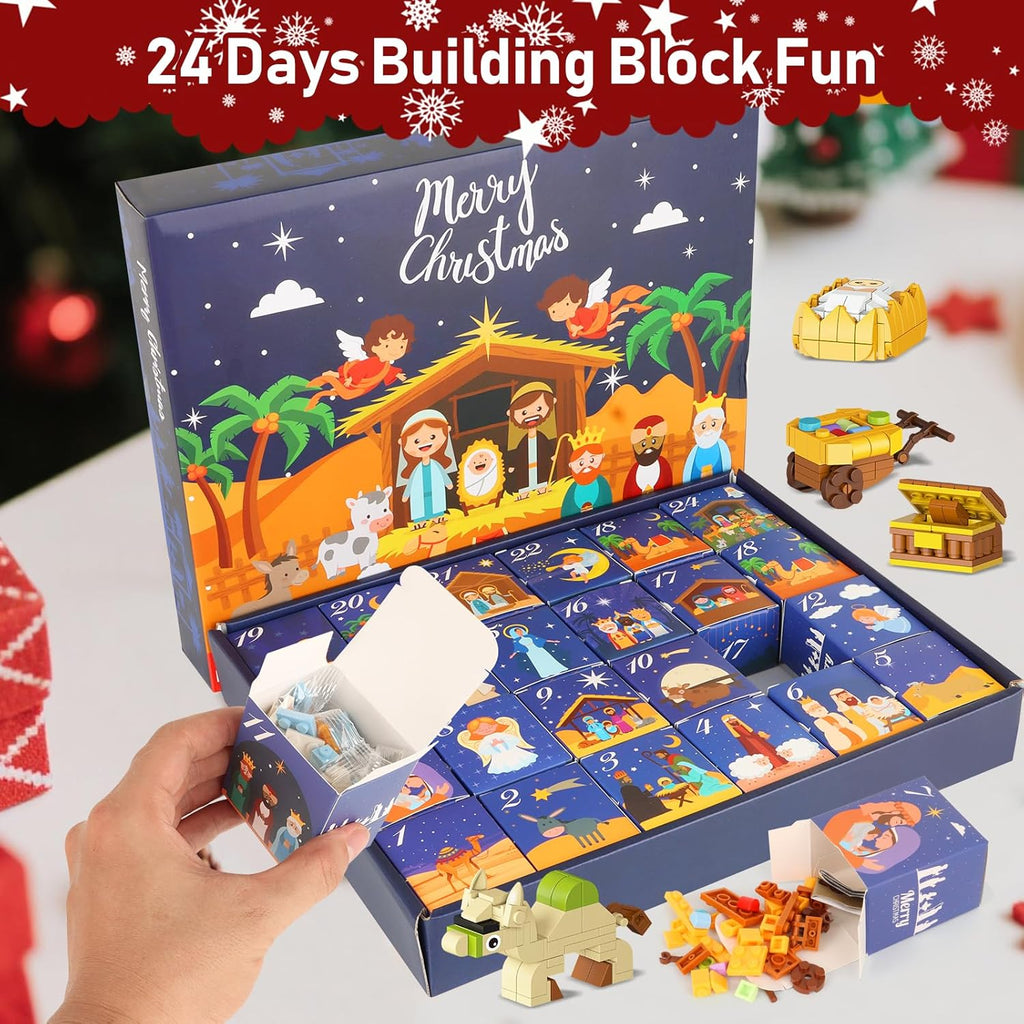 Nativity Building Blocks Advent Calendar 2025 - 24-Day Christmas Countdown STEM Toy for All Ages