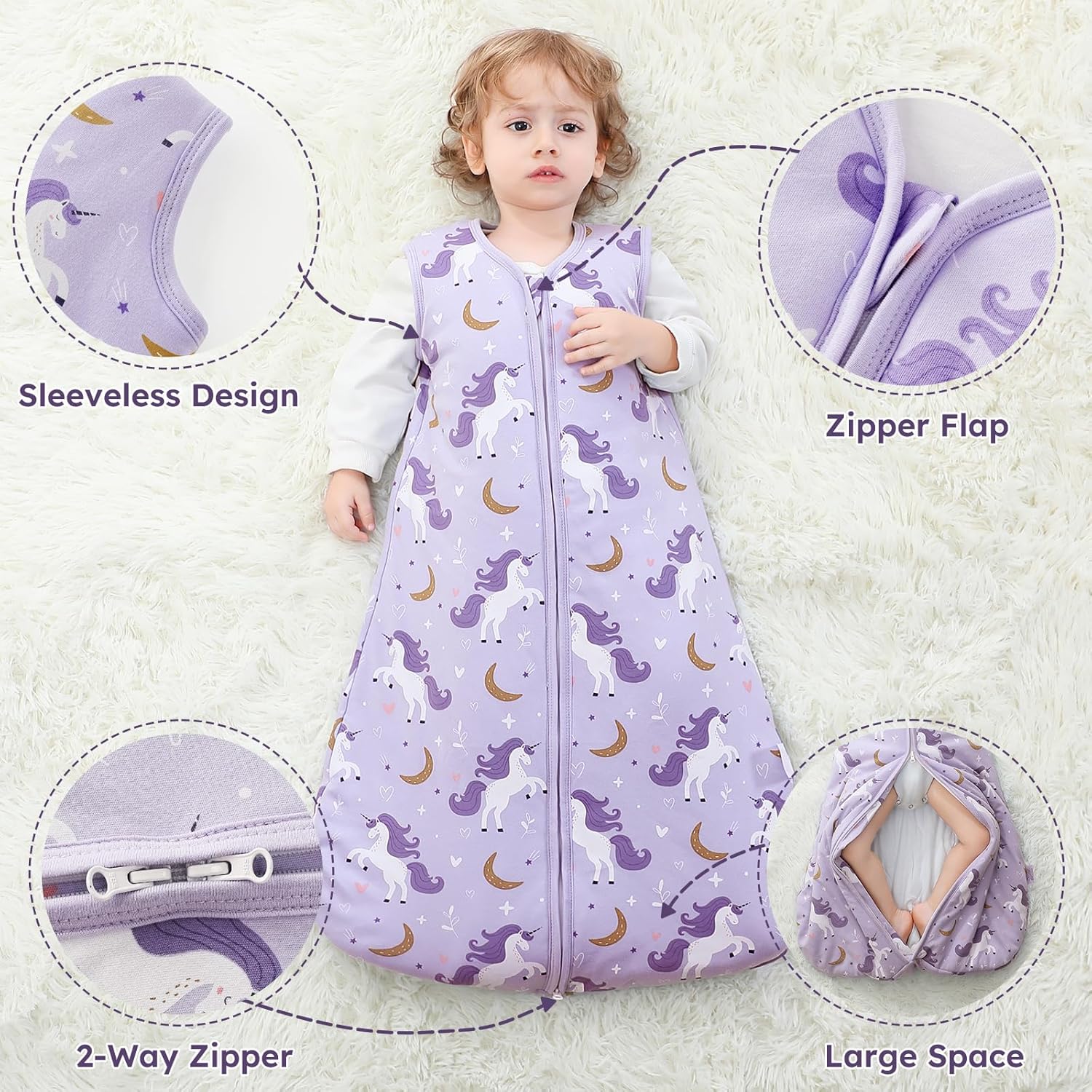 Yoofoss Baby Sleep Sack - 100% Organic Cotton Wearable Blanket for 6-12 Months | TOG 2.5, 2-Way Zipper, Warm & Comfy