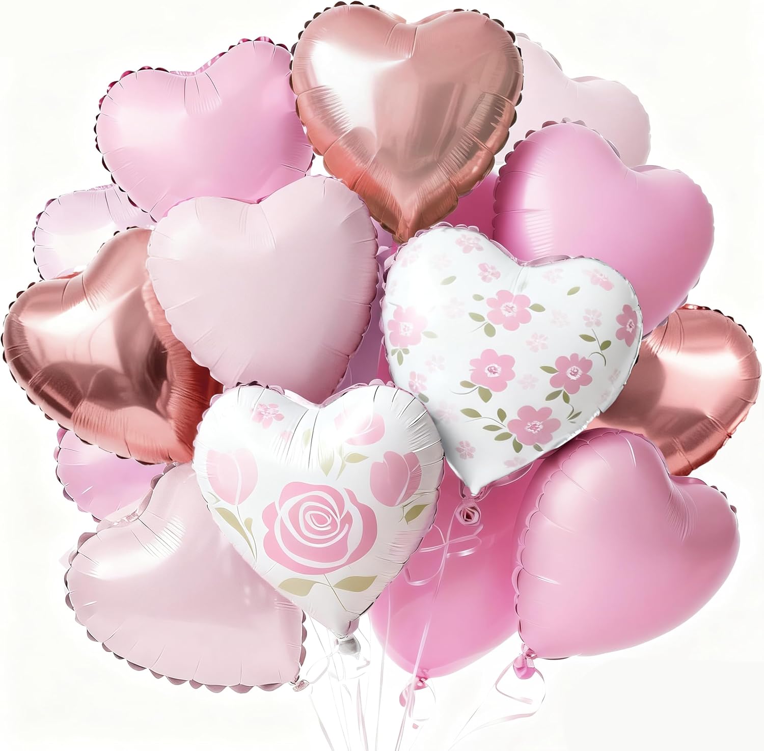 PartyWoo Pink Balloons - 127 Pcs in Various Sizes with Heart Foil for Valentine's Day Decor