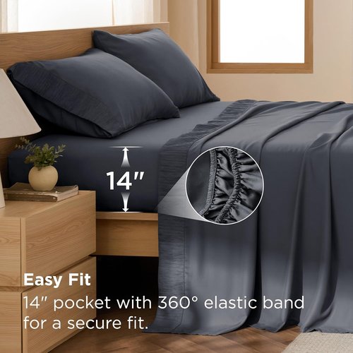 Bedsure Queen Sheet Set - Soft & Breathable 4-Piece Queen Size Bedding - Cooling Hotel Luxury in Dark Grey