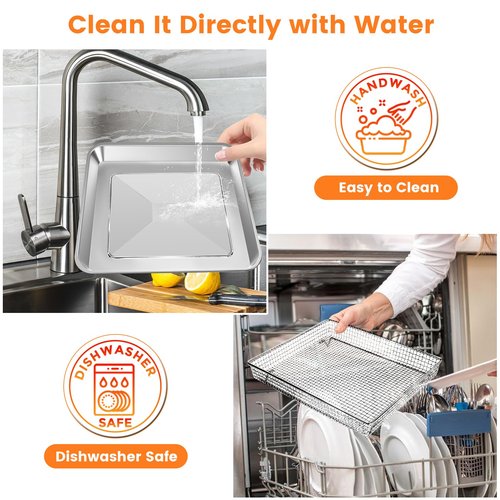 Air Fryer Basket Tray Replacement for Cuisinart TOA-60 TOA-65 TOA-70 Toaster Air Fryer Convection Oven, 12.4 * 11'' Mesh Air Fryer Stainless Steel Basket Wire Rack Accessories Parts, Dishwasher Safe